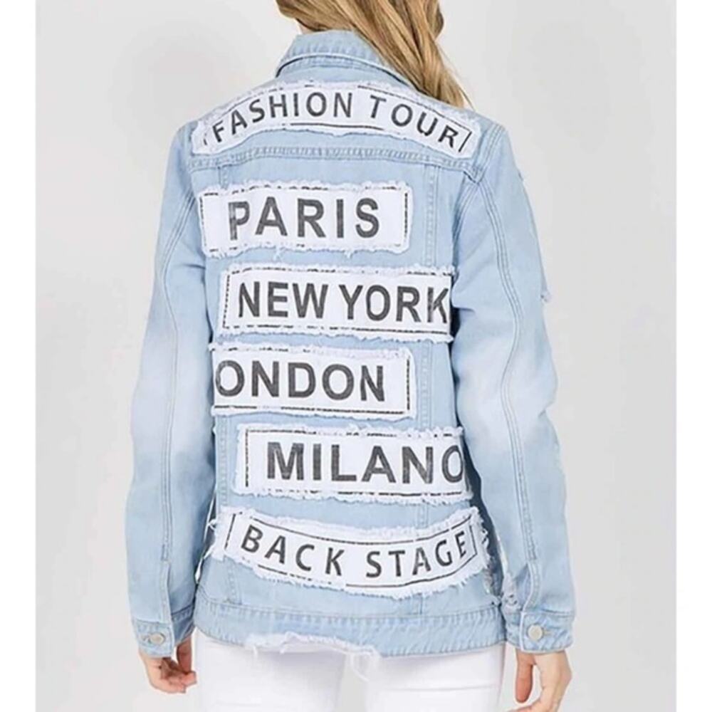 Fashion Tour Denim Jacket in Light/Medium Wash American Bazi